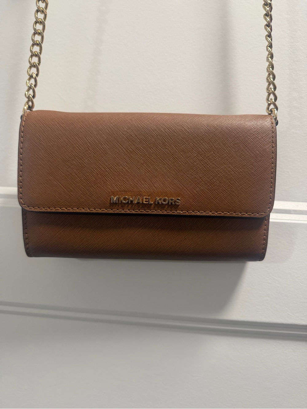 Michael Kors Chestnut Saffiano Leather Chain Crossbody